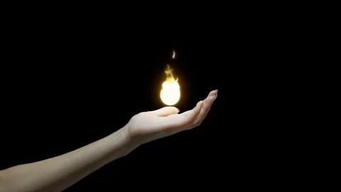 Woman's hand with blue fire sphere in the middle of the screen, 4k footage with Stock Footage 115638796