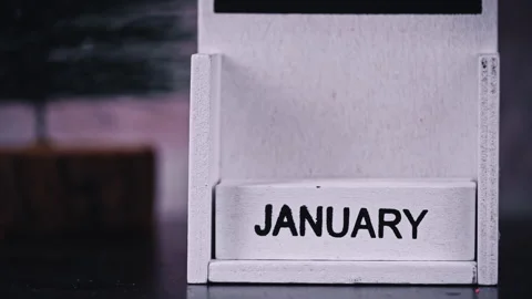 Woman's Hand Changes the Date on a White Wooden Calendar to the New Year Stock Footage 229542334