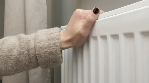 Woman's Hand Check White Heating Radiator and Touches It. Stock Footage 147241116