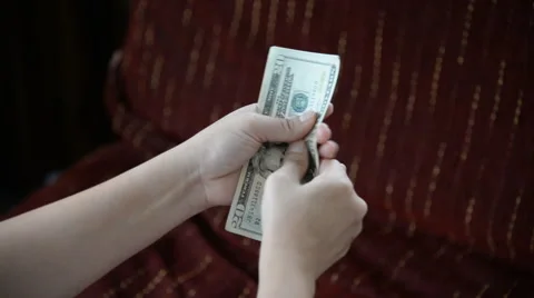 Woman's hand counting banknotes Stock Footage 49893349
