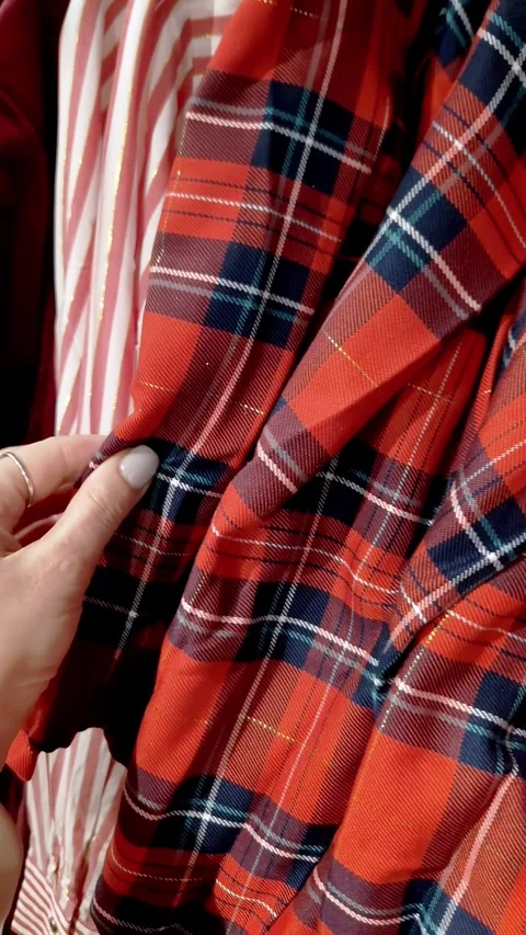 Womans Hand Feeling Soft Red Plaid Christmas Fabric Stock Footage 325224468