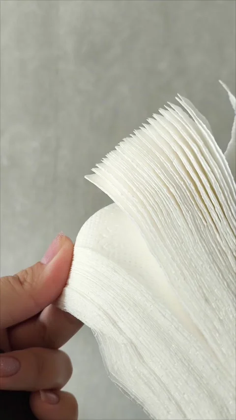 A womans hand flips through a stack of napkins Stock Footage 313521749