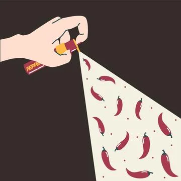Woman's hand holding and using pepper spray Stock Illustration