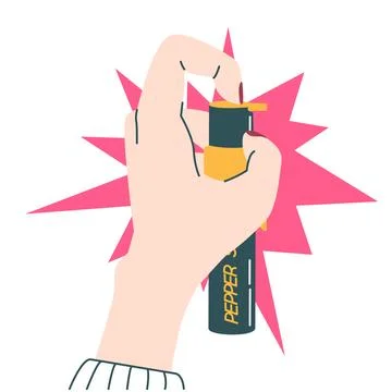 Woman's hand holding and using pepper spray Stock Illustration