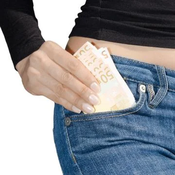 Woman's hand holding a bundle of banknotes isolate Stock Photos