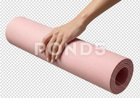 Woman's hand holding rolled pink yoga mat, fitness and wellness lifestyle Plantilla PSD