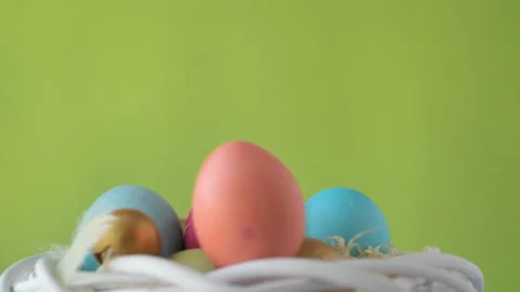 Woman's hand lays down colourful Easter eggs Stock Footage 148290073