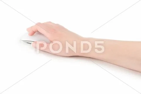 Woman's hand on a modern glass touch mouse. Stock Photos