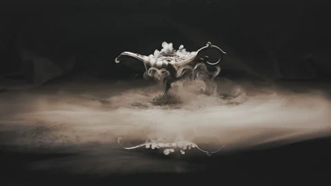 Woman's hand opens and closes an alladin lamp with smoke Stock Footage 221870448