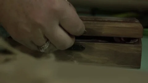 A woman's hand opens a craft box Video stock 123005544