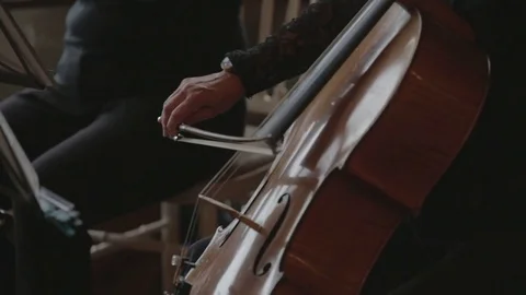 Woman's hand playing cello classical music instrument Stock Footage 84700366