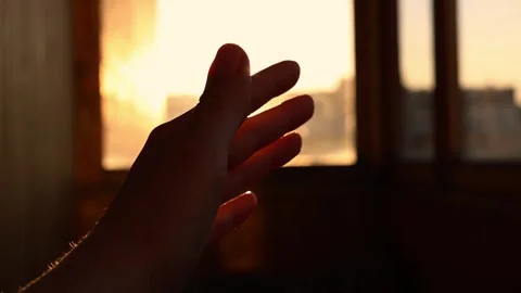 A woman's hand plays with the setting sun Stock Footage 309759681