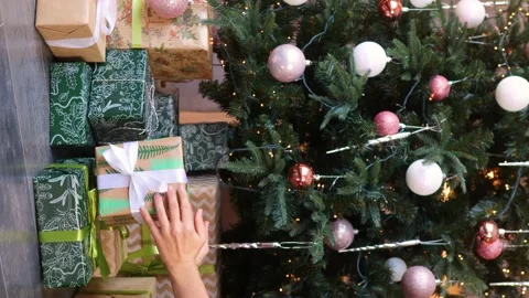 Woman's hand preparing gifts under the christmas tree Stock Footage 164973548