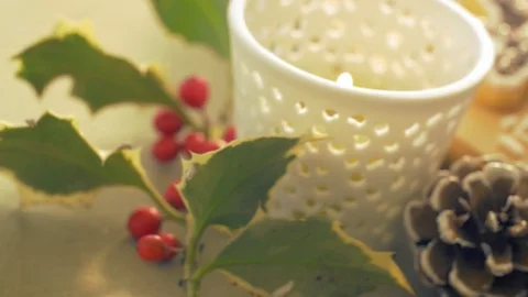 A woman's hand puts a shortbread cookie on a table during Christmas holidays Stock Footage 70127929