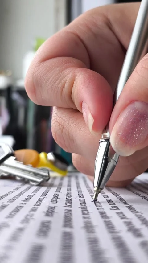 A womans hand signs documents on the purchase or sale of an apartment or house Stock Footage 314880020