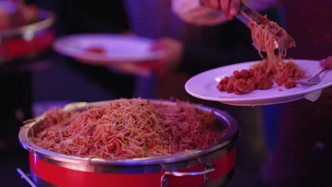 Woman's hand taking with a fork spaghetti Stock Footage 296815840