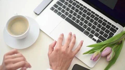 Woman's hand tape on keyboard. Stock Footage 184020899