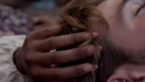 Woman's Hand Touching her Man's head Stock Footage 270077696
