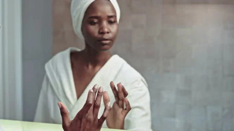 Womans hand touching mirror Stock Footage 107314129