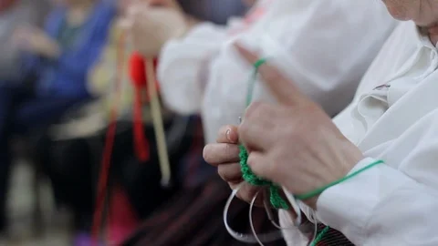 Woman's hands are knitting clothes of wool 스톡 동영상 87264333