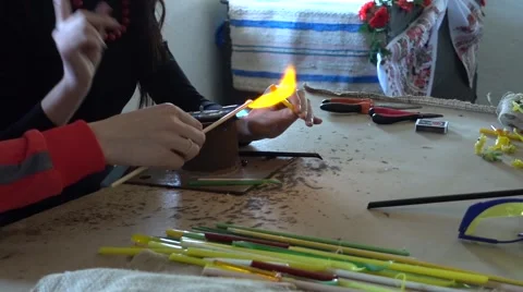 Womans hands burning glass  Stock Footage 64645902