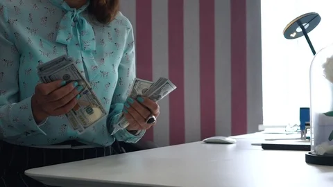 Woman's hands close-up, she is counting dollars. Stock Footage 114366737