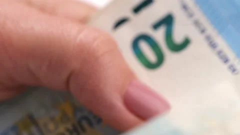Woman's hands counting 20 euro banknotes. Concept of investment, success Stock-Footage 200216644
