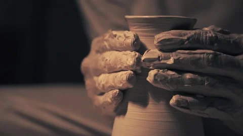 Woman's hands create Ceramic Pot Stock Footage 136026805
