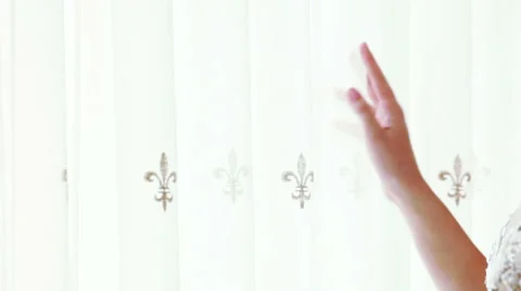 Woman's hands at curtains 스톡 동영상 56580939