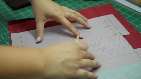 Woman's hands, doing her patchwork Video stock 101023410