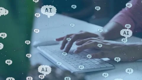 Woman's hands entering frame typing for tech work cam shifting revealing keys AI Stock Footage 335283092