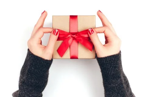 Woman's hands with gift box Foto stock