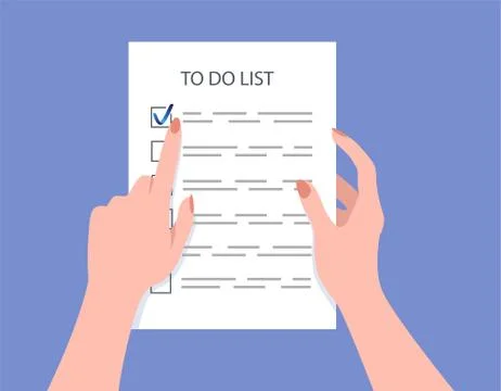 Woman's hands holding a to-do list. Task completed. Stock Illustration