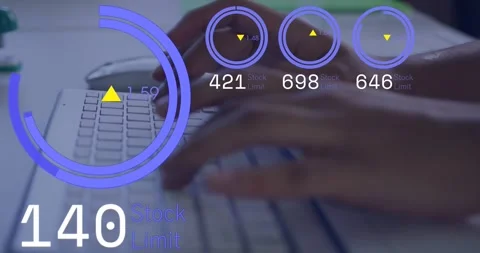Woman's hands hovering then typing, activating HUD tracking stock on keyboard, Stock-Footage 329699940