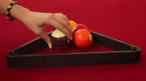 Woman's Hands Load Pool Balls in Rack Rear View CU Stock Footage 41193009