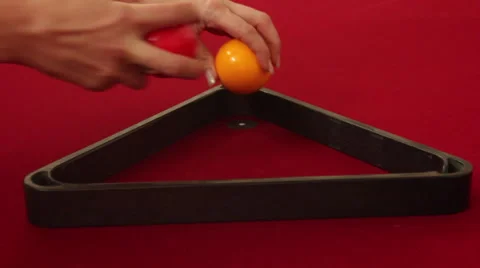 Woman's Hands Load Pool Balls in Rack Rear View CU Stock-Footage 41193088