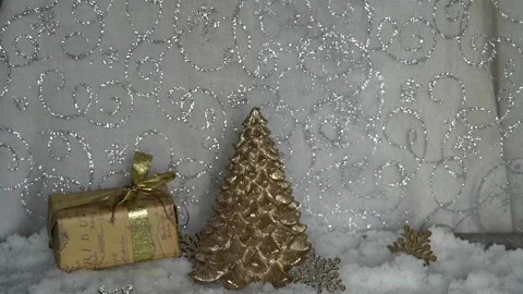 Woman's hands putting on a decoration table with artificial white snow two Stock Footage 256016674