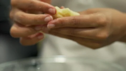 Woman's hands roll dough bread Stock Footage 111236063