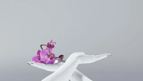 Woman's hands in sample posture of cosmetics, perfumery and bath products. 3d Stock Illustration