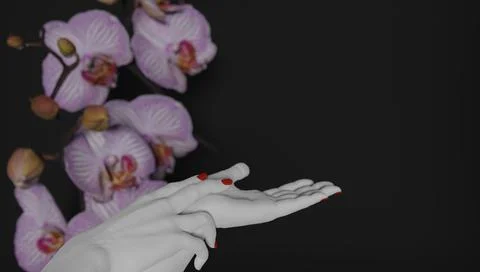 Woman's hands in sample posture of cosmetics, perfumery and bath products. 3d Illustration