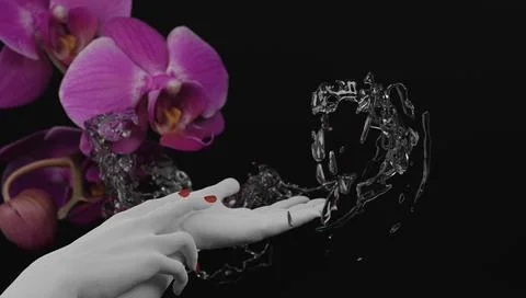 Woman's hands in sample posture of cosmetics, perfumery and bath products. 3d Illustration