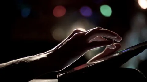 Woman's hands scrolling tablet christmas pan Video stock 69270725