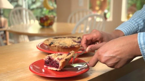 Woman's hands serving pie Stock Footage 96004994