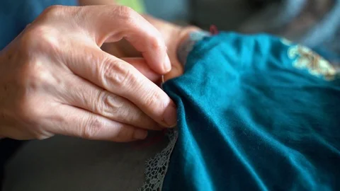 Woman's Hands Sewing Stock Footage 92860464