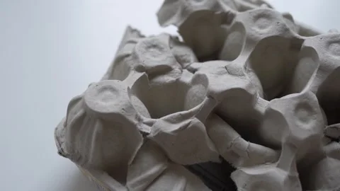 Woman's hands shredding cardboard egg carton, throwing it into paper basket for Stock Footage 262741653