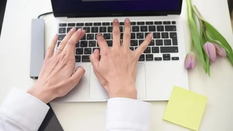 Woman's hands tape on keyboard. Stock Footage 184020054