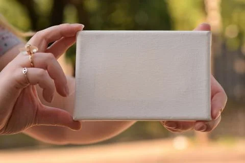 Woman's Hands with Tiny Canvas Stock Photos