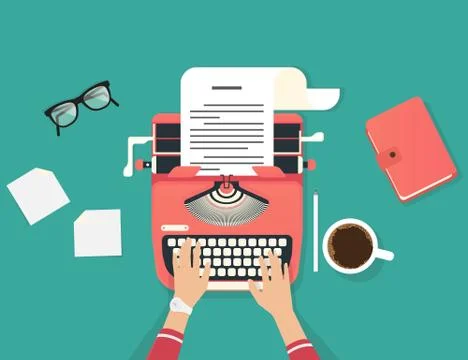 Womans hands typing an article on a vintage typewriter Stock Illustration