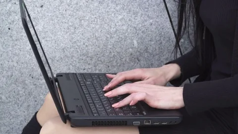 Woman's hands using laptop Video stock 76467629