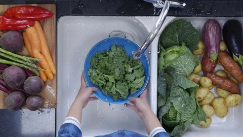 Woman's hands washing cabbage under running water Stock Footage 69947934